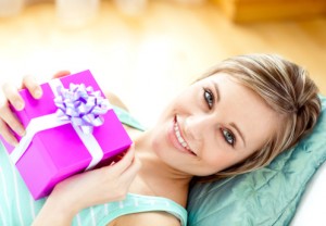 A girl holding a gift